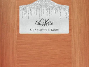 Top 10! Silver metal glitter drips monogram name door sign