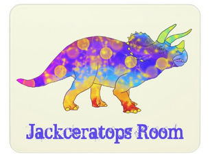 Top 5! Psychedelic Rainbow Triceratops Dinosaur Kids Name Door Sign