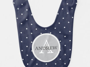 Best Deals! Midnight Blue and White Stars pattern Monogrammed Bib