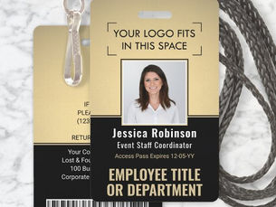 Review Employee Photo ID QR Barcode Your Logo Black Gold Badge