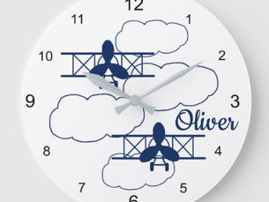 Hot Deals! Navy blue vintage airpalne clouds baby boy nursery large clock
