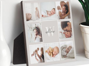 Top 5! Custom Baby Name & Monogram Photo Collage Gray Plaque