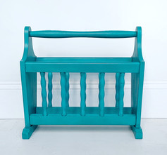 Solid oak magazine rack painted with Deep Turquoise, Chalk Synthesis Paint by Wise Owl Paint