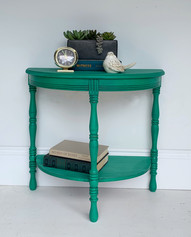 Antique solid wood half moon table painted with Northern Lights, Chalk Synthesis Paint by Wise Owl Paint