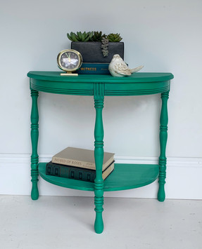 Antique solid wood half moon table painted with Northern Lights, Chalk Synthesis Paint by Wise Owl Paint