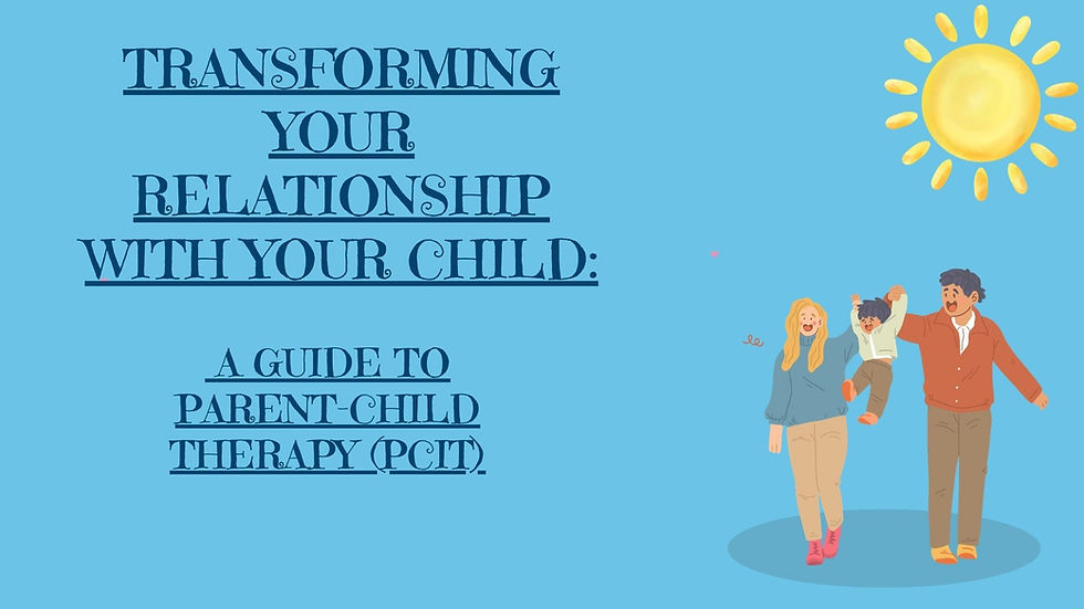 Parent and child holding hands under a sun on blue background, with text: Transforming Your Relationship with Your Child: A Guide to PCIT.