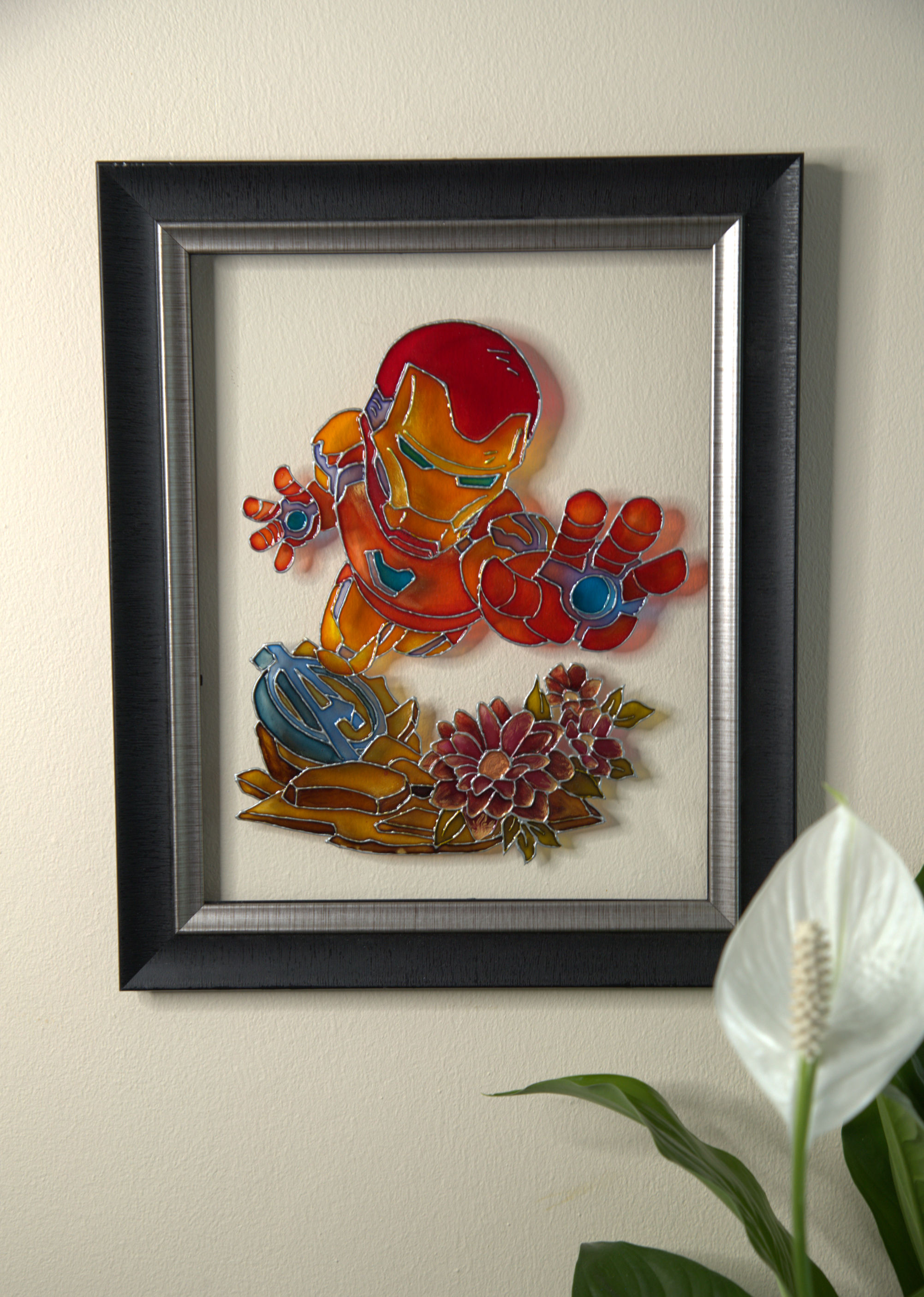 ציור זכוכית של איירוןמן מסרט מארוול