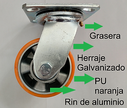 Rodaja de PU naranja con rin de aluminio _ giratoria.png
