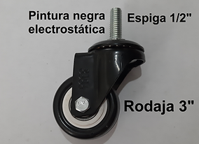 rodaja 3" negra espiga 1/2 giratoria para perfil 40x40 aluminio ranura 10