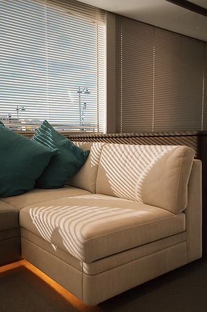 Interior salon of Princess Yachts vessel photographed during Limassol Boat Show