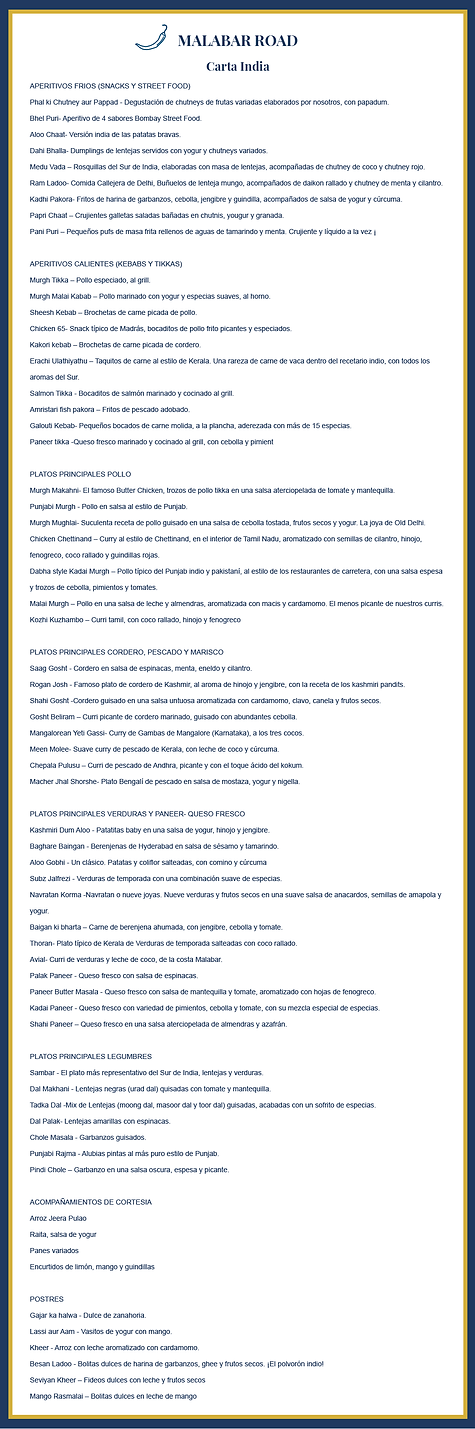 Full Indan food "A la Carte"