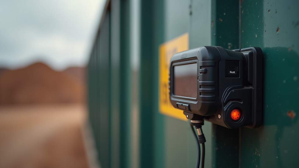 Close-up view of GPS tracking device attached to mineral transport container