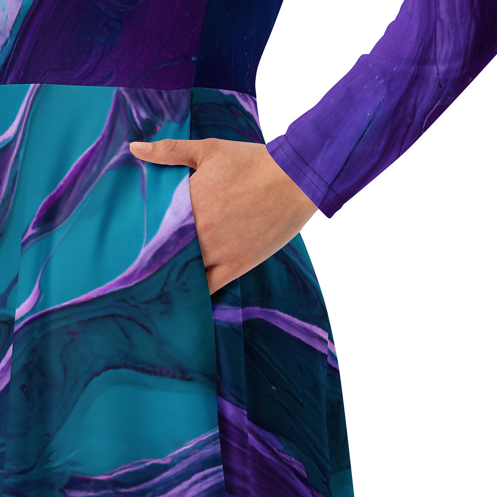 Thumbnail: Amethyst - All-over print long sleeve midi dress