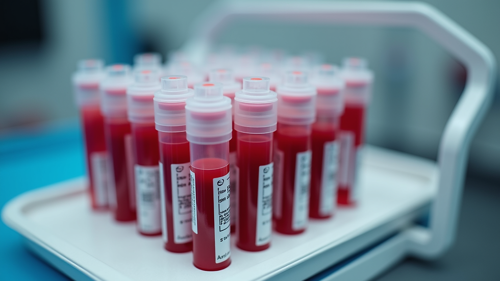 Close-up view of blood collection tubes arranged neatly on a mobile phlebotomy tray