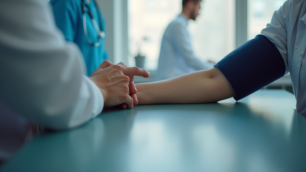 Eye-level view of a person preparing for a blood pressure check