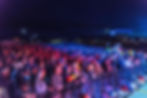 A crowd of people watching a concert at night