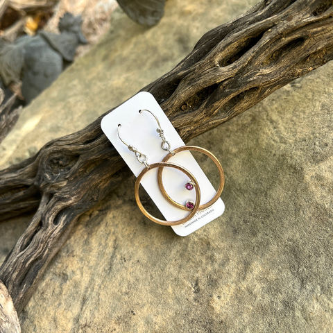 Rhodolite gold-filled wire earrings by Linda Parks