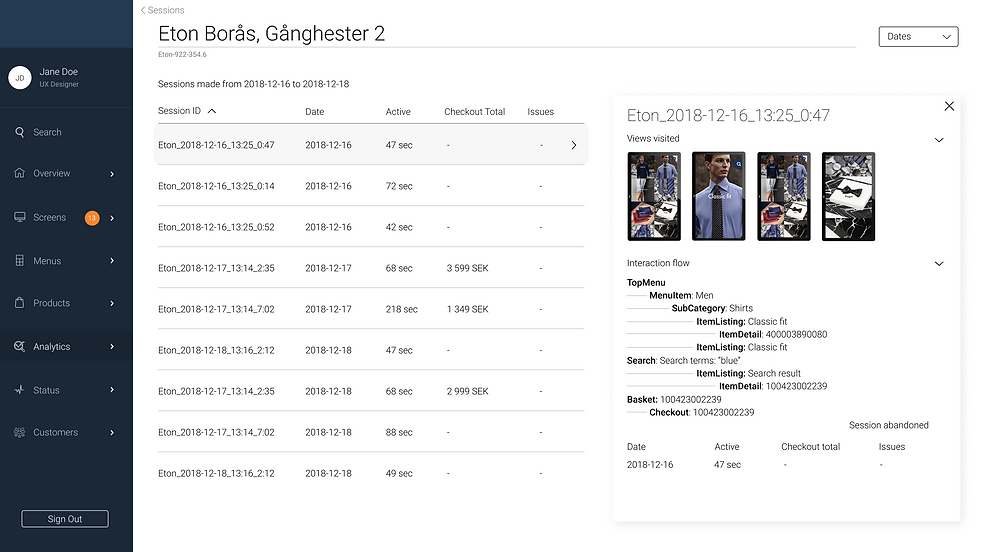 Analytics 3. Sessions (Displaying all se