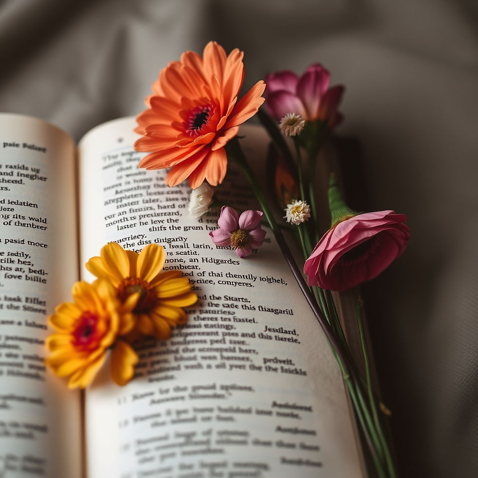 Open bible with flowers