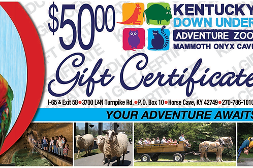 50 Dollar Gift Certificate | Kentucky Down Under