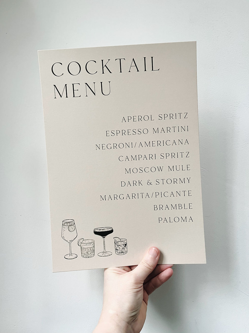 Illustrated cocktail menu