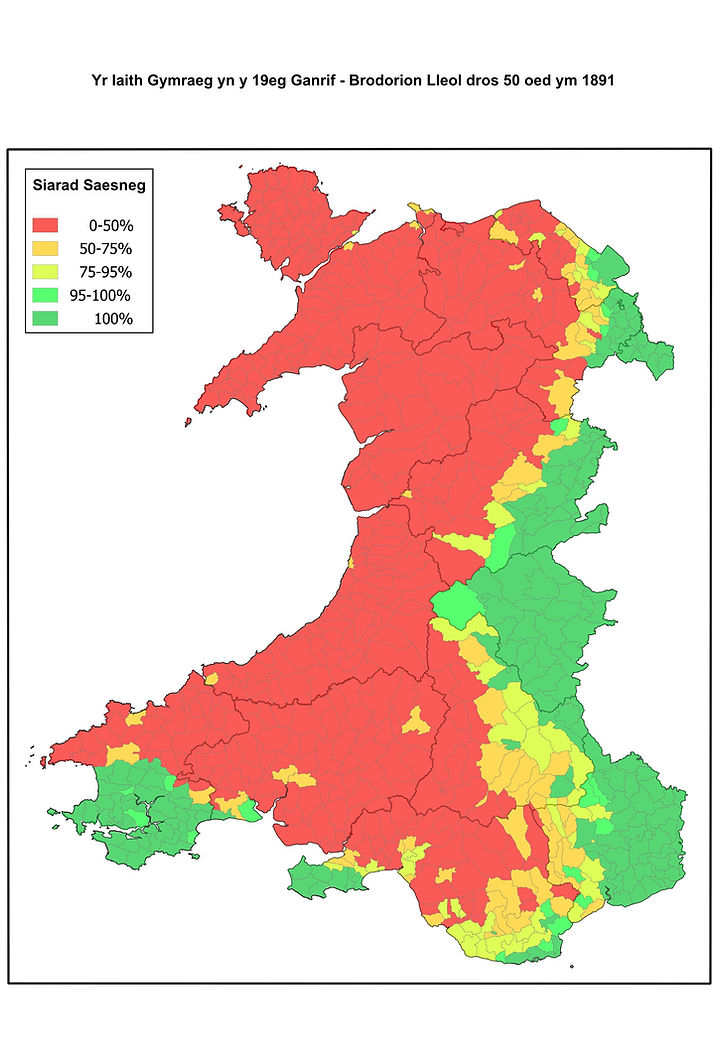 Percentage speaking English in each parish