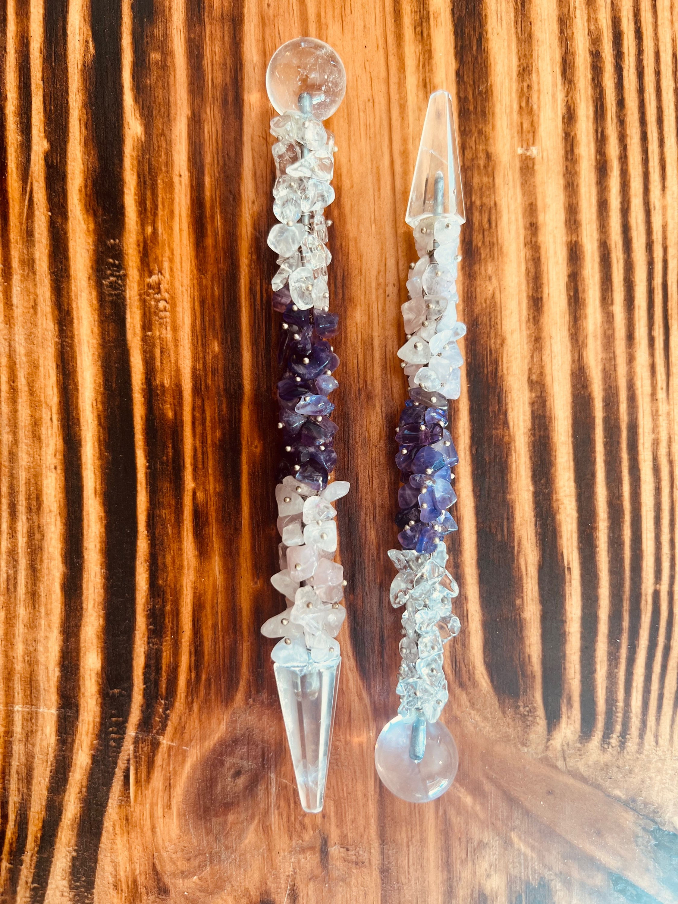 Amethyst-Clear & Rose Quartz Wand