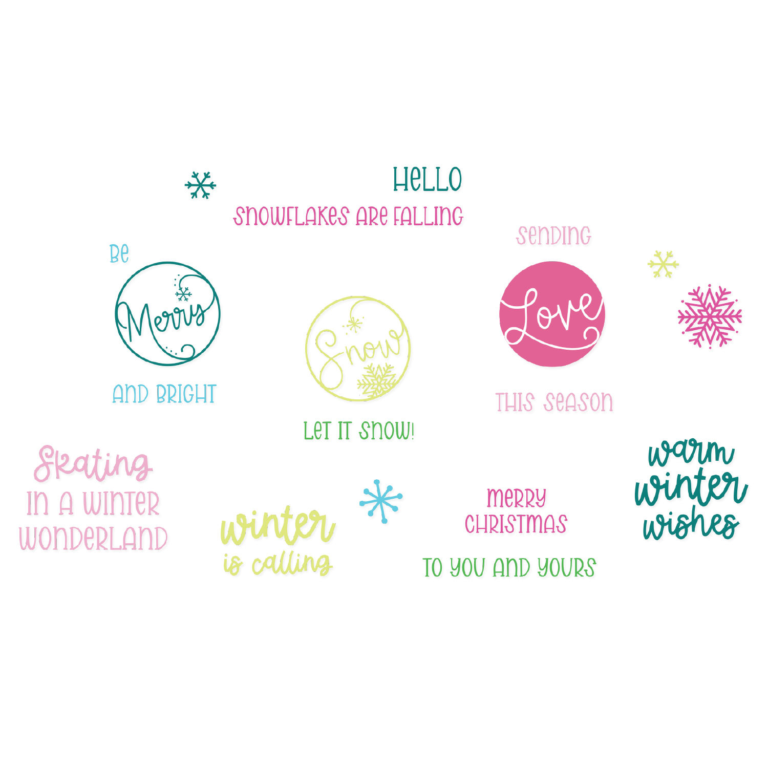 Sizzix/Catherine Pooler 18 Pk Stamp Set- Warm Winter Wishes Sentiments- 667172
