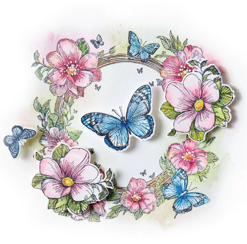 Sizzix Studio Stamp Set 6PK w/ 10PK Dies- Artful Blooms by Willow Wolfe- 667031