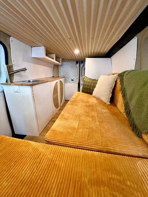 Van aménagé avec une cuisine équipée