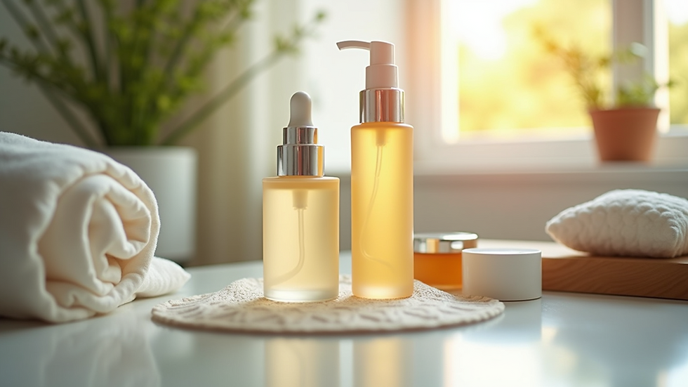 Eye-level view of a tranquil skincare routine setup