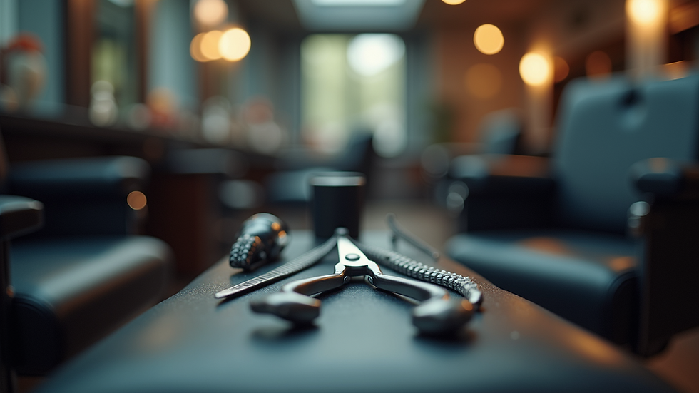 Eye-level view of a barber chair with modern tools ready for a haircut