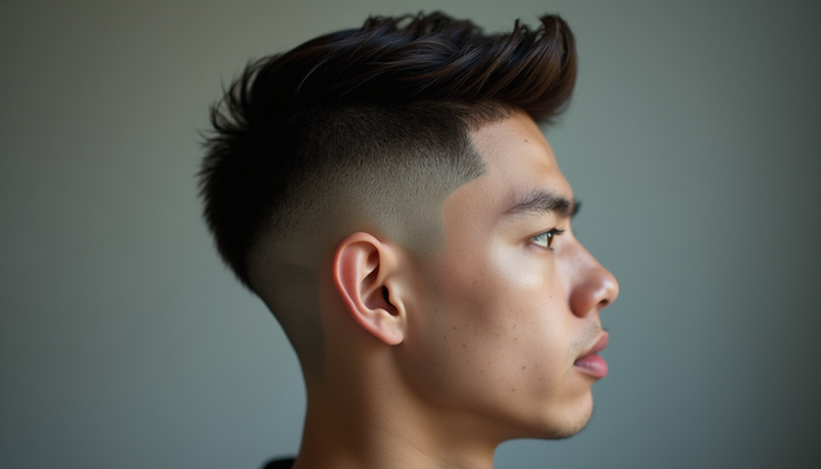 Close-up side view of a fresh fade haircut showing sharp edges and smooth gradient