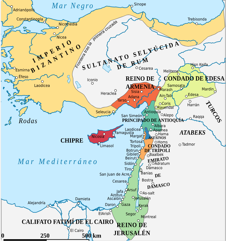 Divisiones políticas de la zona en torno al año 1140 (reino "cristiano", bajo control periódico de los católicos).