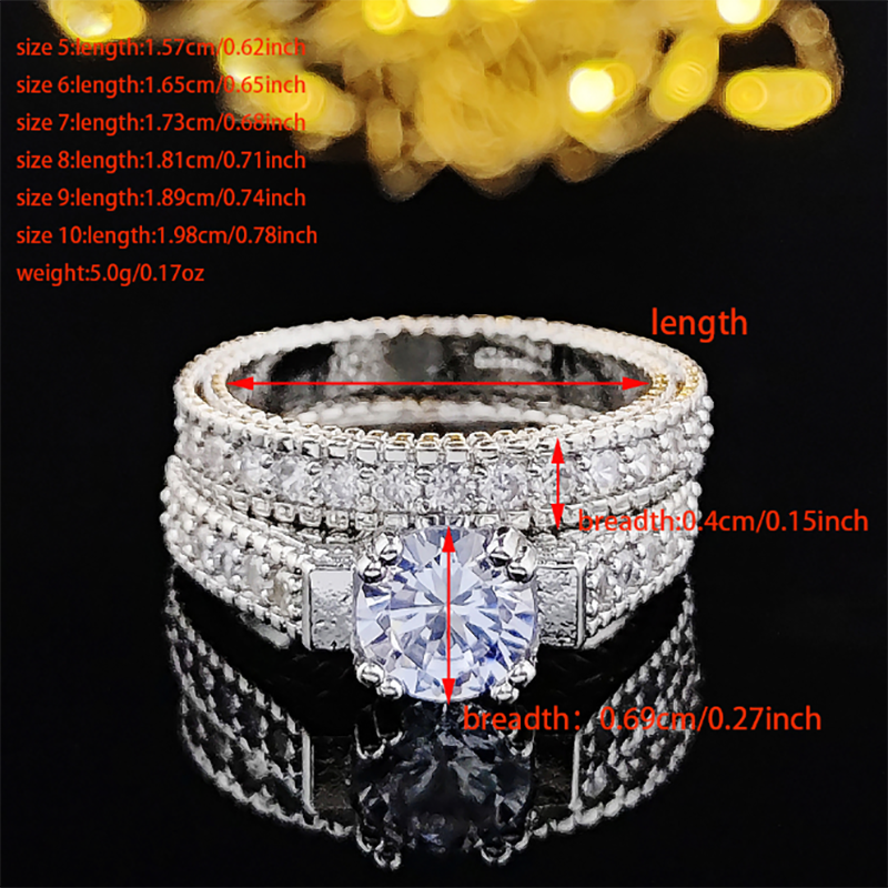 Thumbnail: New Design Black Friday New Silver Color Bride Rings Set Bridal 2pcs Women Engag