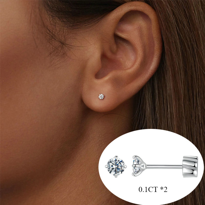 Miniatura: BAMOER Classic Moissanite Earrings, 925 Silver Brilliant 4 Prongs Round Cut Lab 