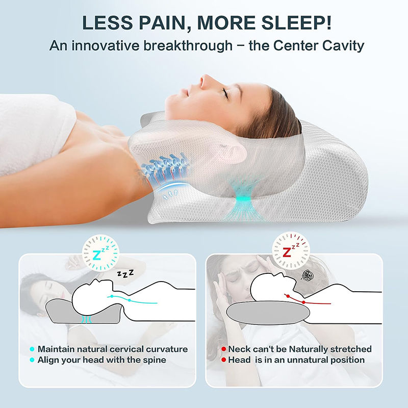 Thumbnail: Memory Foam Cervical Pillow, 2 in 1 Ergonomic Contour Orthopedic Pillow for Neck