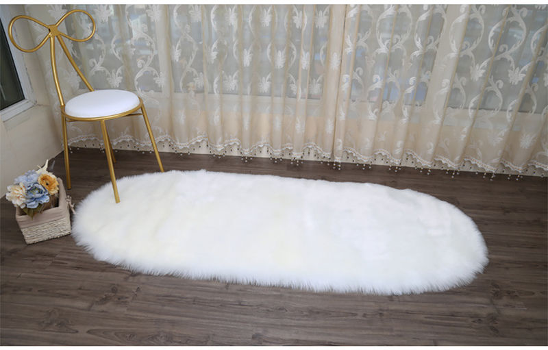 Miniaturbild: Oval Carpet Soft Fluffy Imitation Wool Area Rugs White Faux Fur Bedside Rug Grey