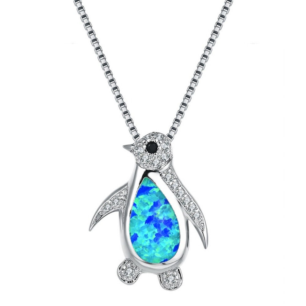 Simple Fashion Classic Fire Opal Penguin Pendant Necklace Bridal Wedding Niche P