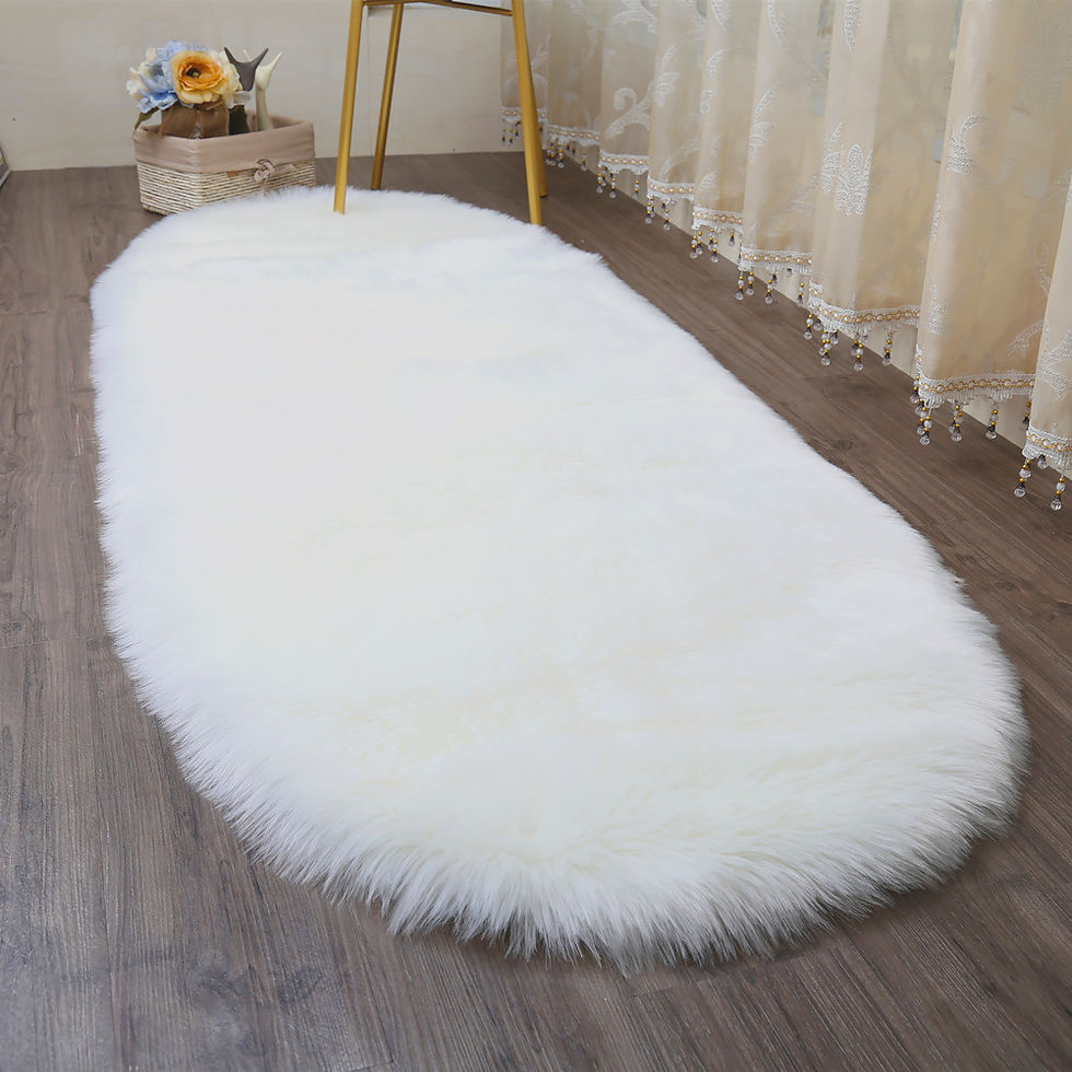Miniaturbild: Oval Carpet Soft Fluffy Imitation Wool Area Rugs White Faux Fur Bedside Rug Grey