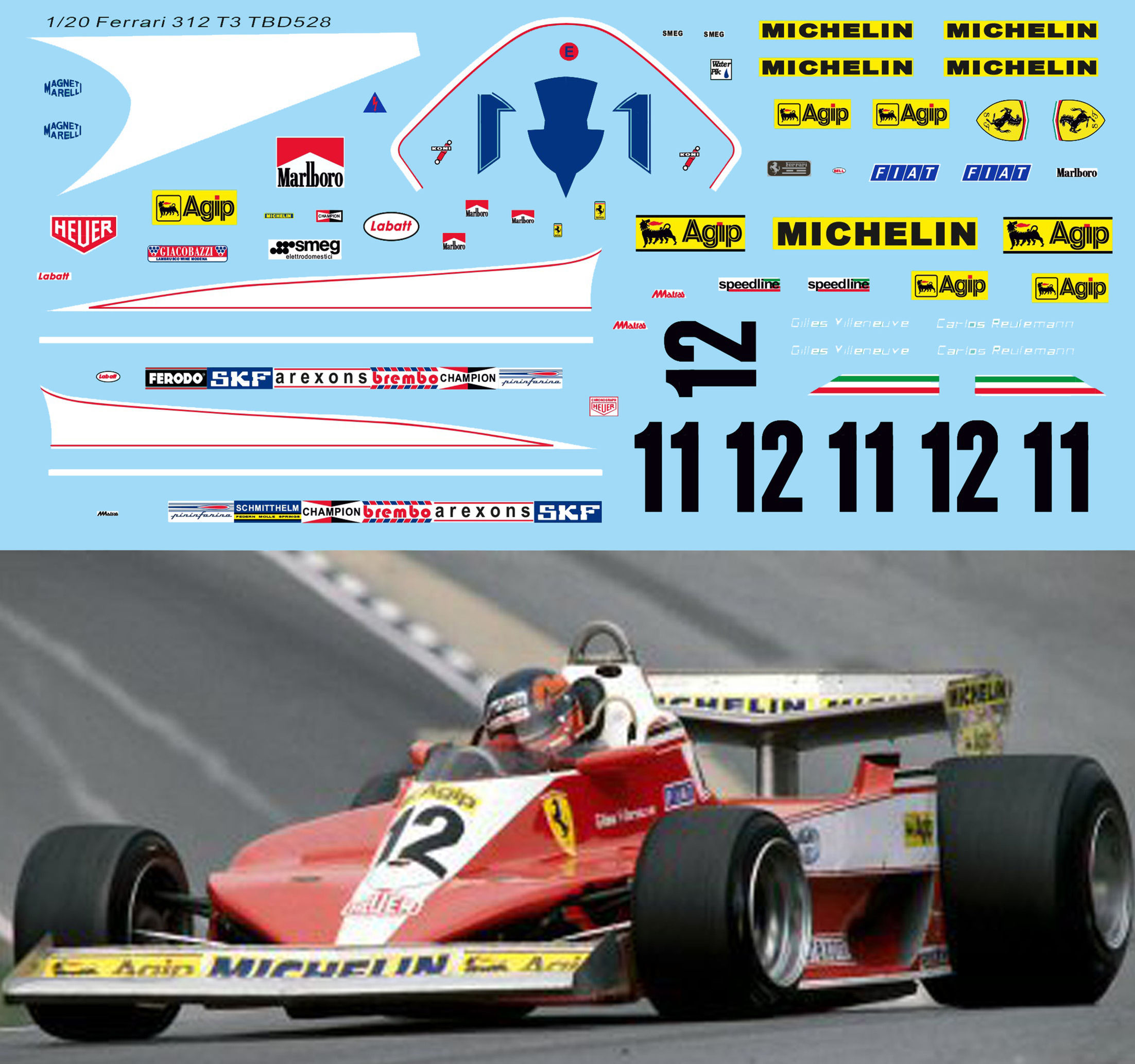 1/20 Decals for Ferrari 312T3 Villeneuve Reuteman TB Decal TBD528