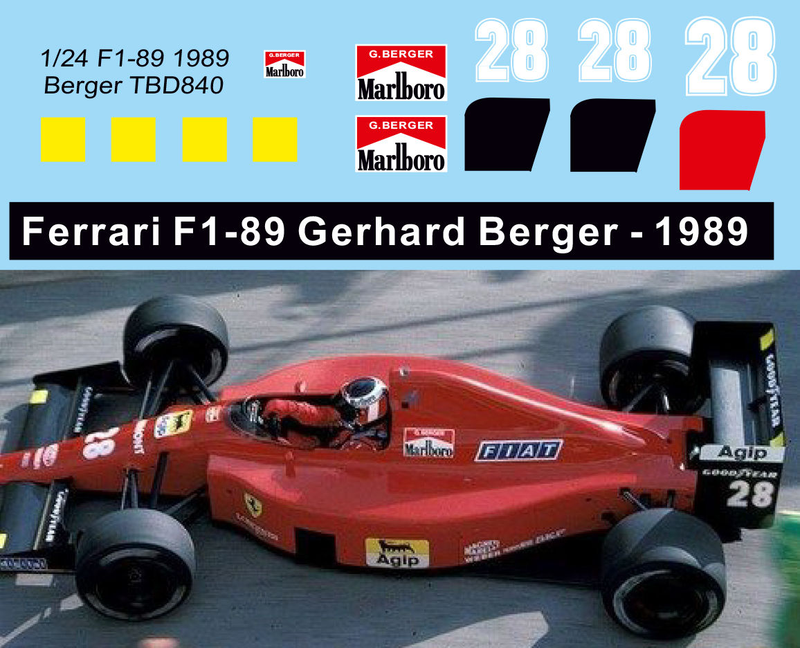 1/24 Decals X FERRARI F1 -89 Gerhard Berger 1989 TB Decal TBD840