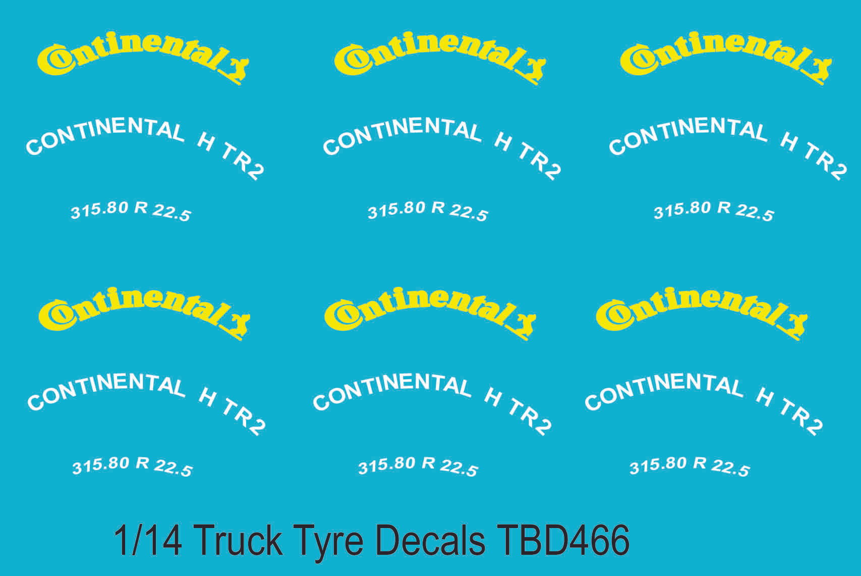 1/14 Continental Yellow Tire Decals for Trucks   Tyre Pneumatici  Lorry TBD466