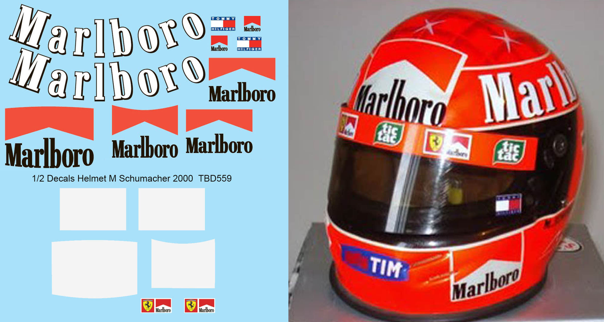 1/2 DECALS  MICHAEL SCHUMACHER HELMET 2000 SPONSOR (for New Bell ) Decal  TBD559