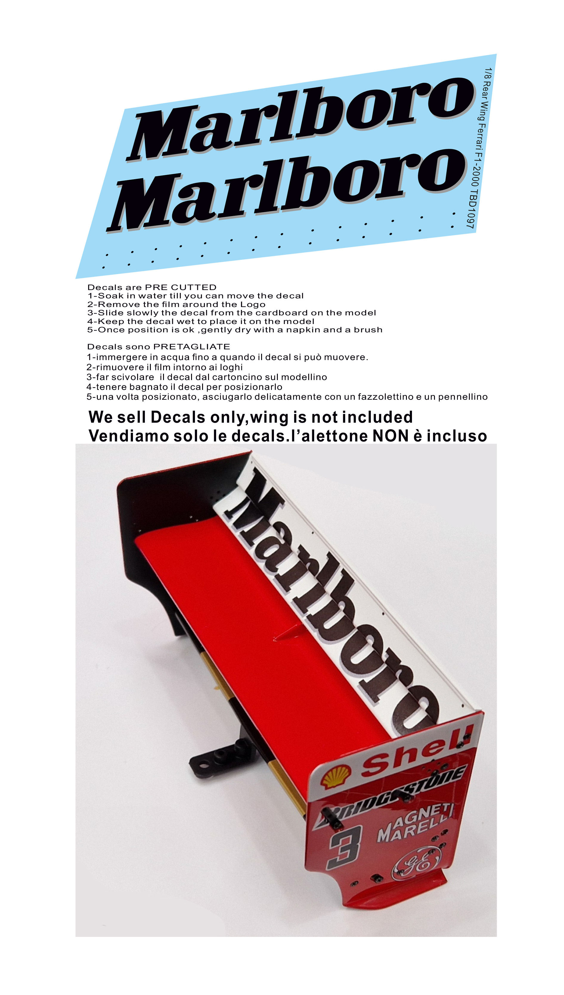 1/8 Rear wing Decals Alettone  per Ferrari F1-2000 Decal TBD1097