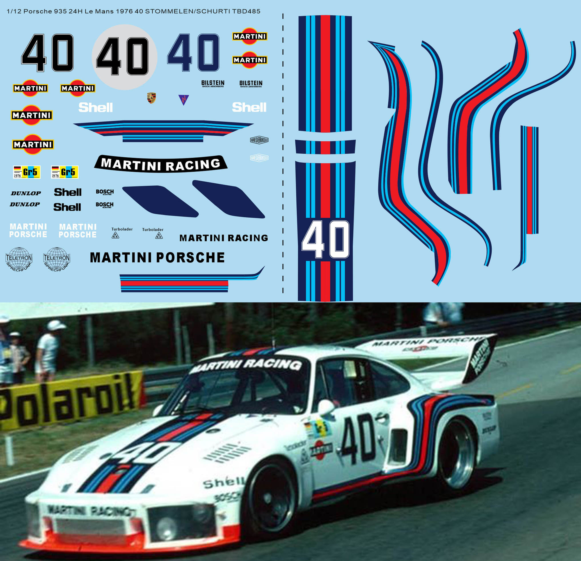 1/12 Decals Porsche 935 24H Le Mans 1976 Martini 40 STOMMELEN/SCHURTI TBD485