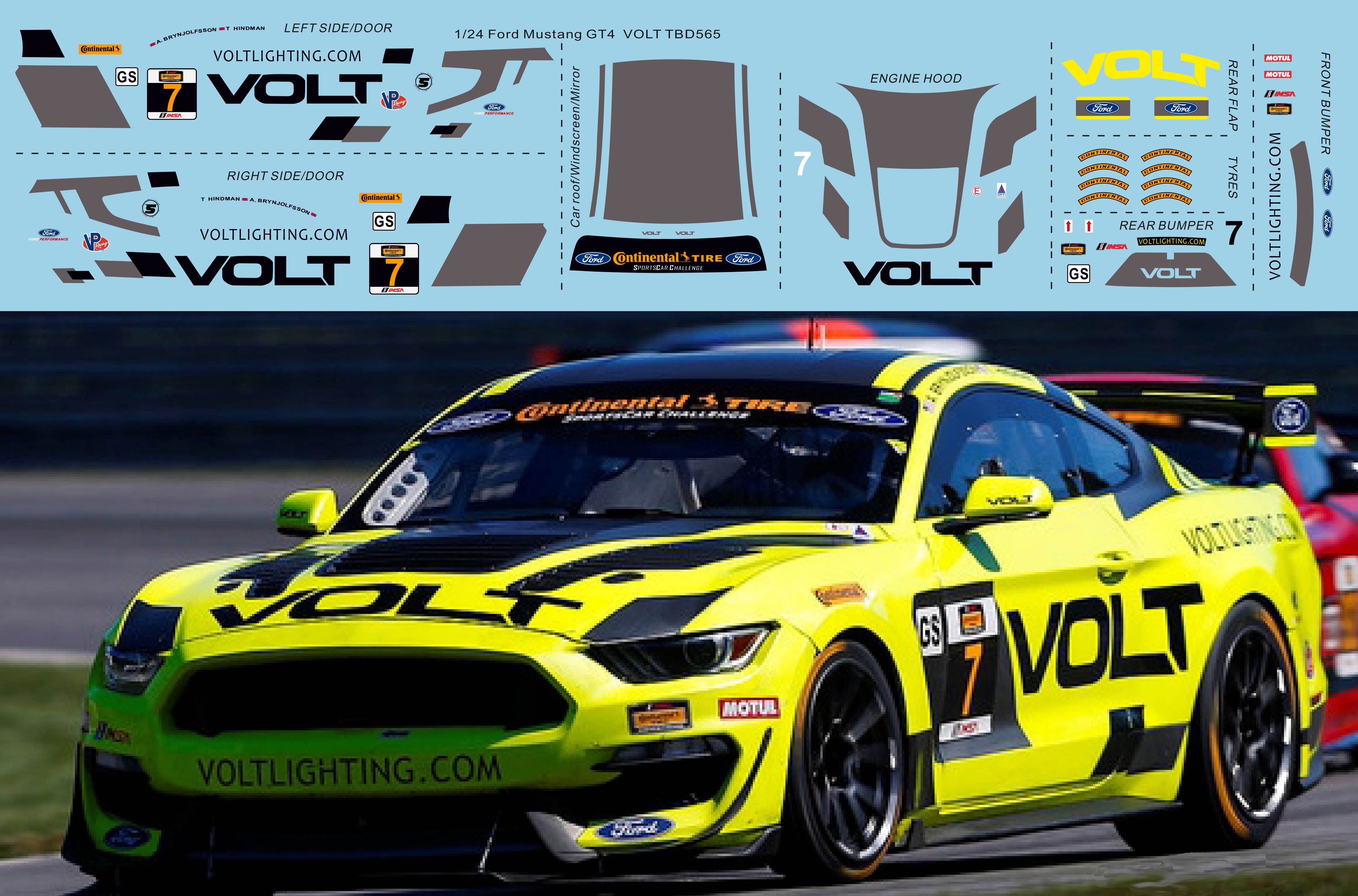 1/24 Decals Ford Mustang GT4 VOLT Racing Team   2018 Decal TBD565