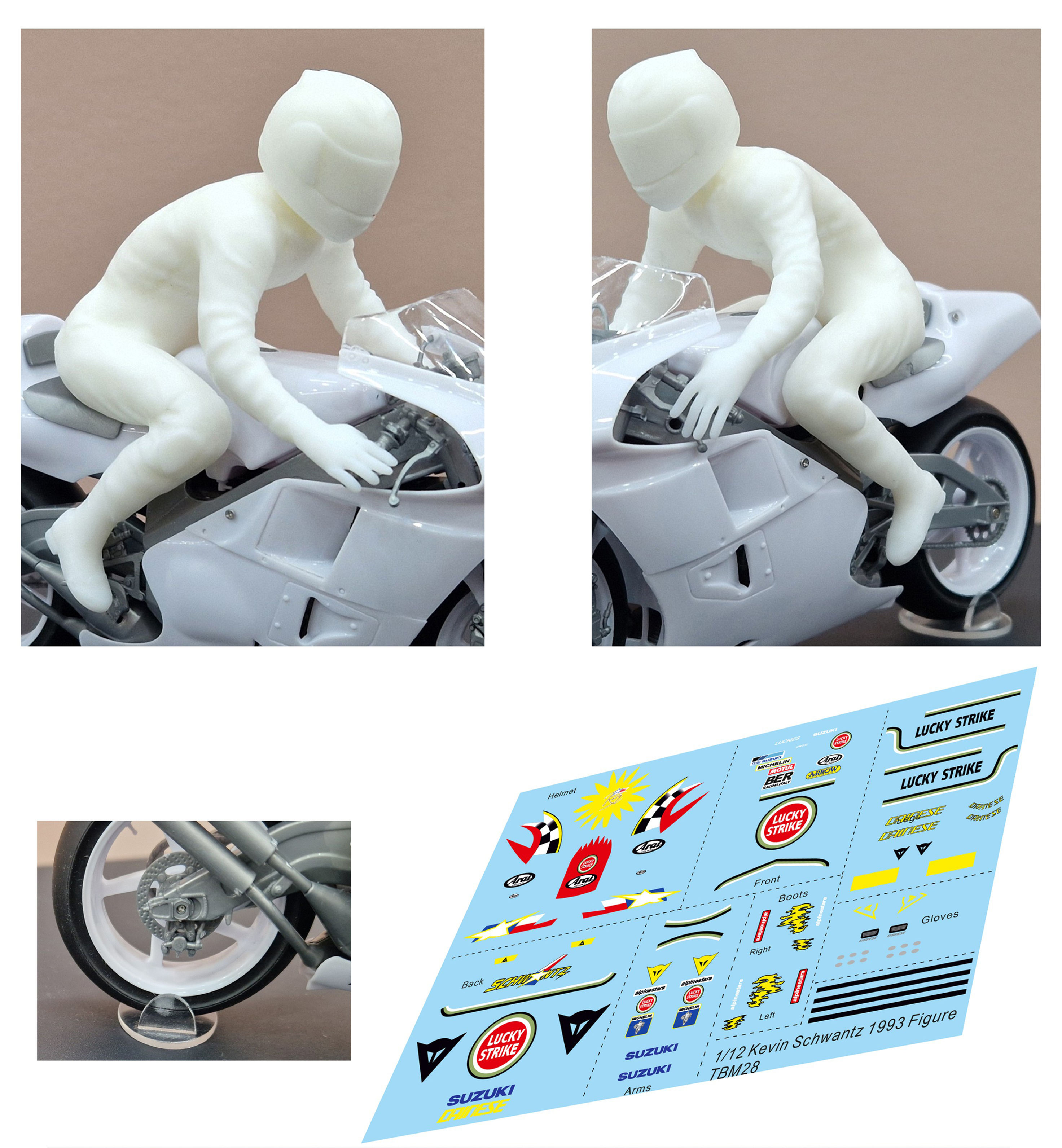 1/12 Figure rear Stander and Decals for Suzuki Kevin Schwantz 1993 Beemax TBM28
