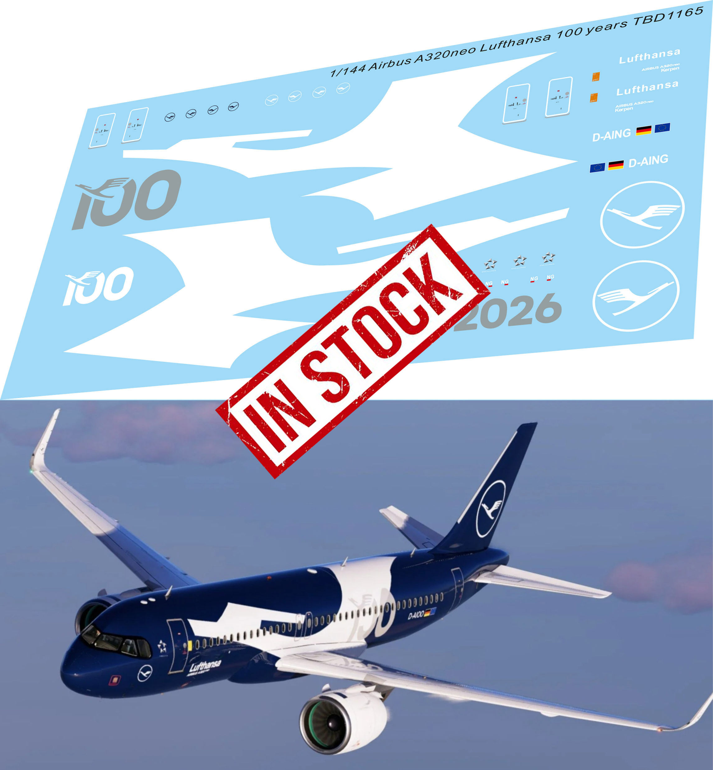 1/144 Decals for Airbus A320 Neo Lufthansa 100 Years livery Decal TBD1165