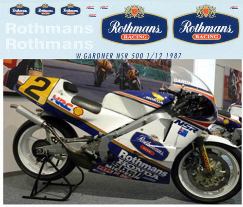 1/12 HONDA NSR 500 W GARDNER 1987 ROTHMANS TBD31 | tbdecalsmodels